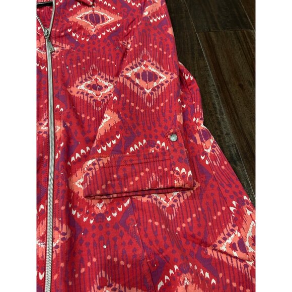 Threehearts Red Pink Ikat Print Zip Up Tunic Blouse Sz Small - Picture 7 of 10